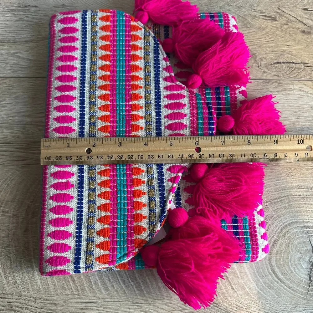 Mud Pie Woven Tassel Pink Clutch Purse NEW